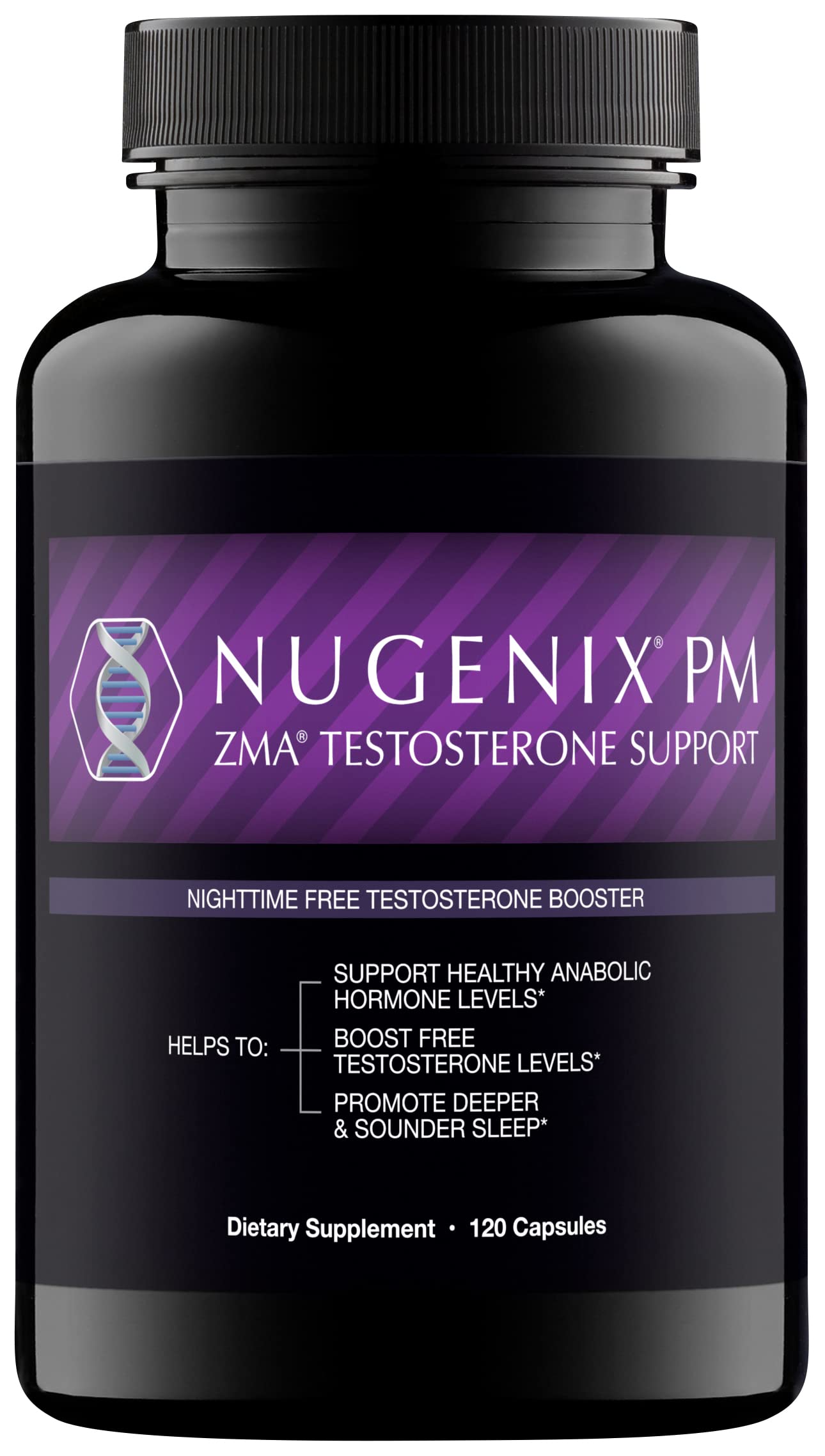 Nugenix PM ZMA frasco frontal mostrando etiqueta y beneficios visibles