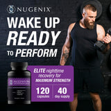 Nugenix PM ZMA en noche sobre cama ilustrando uso antes de dormir