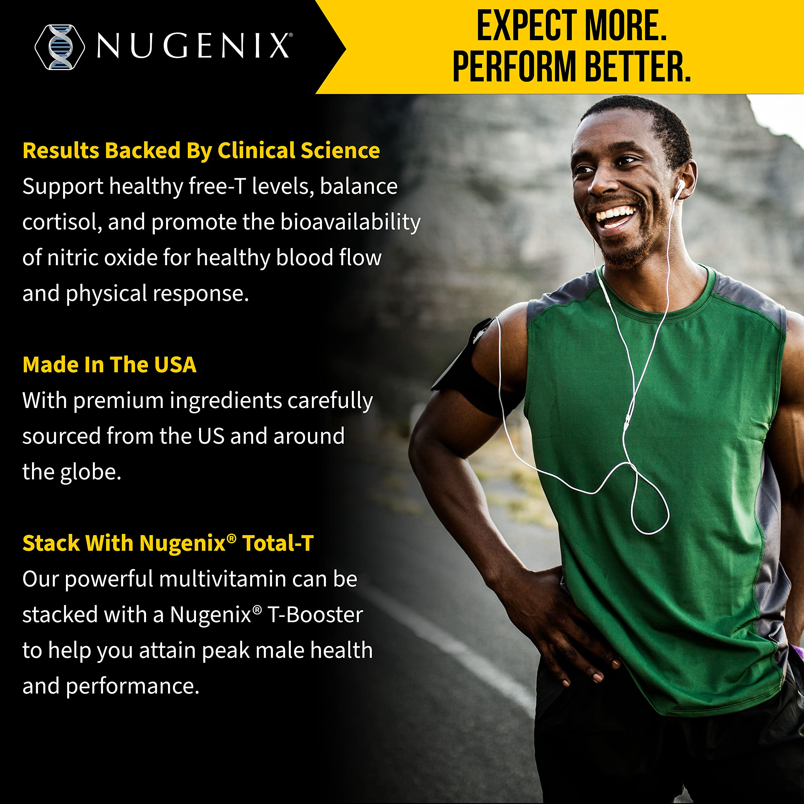 Nugenix tabletas sobre mesa junto a etiqueta que indica potencia