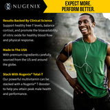 Nugenix tabletas sobre mesa junto a etiqueta que indica potencia