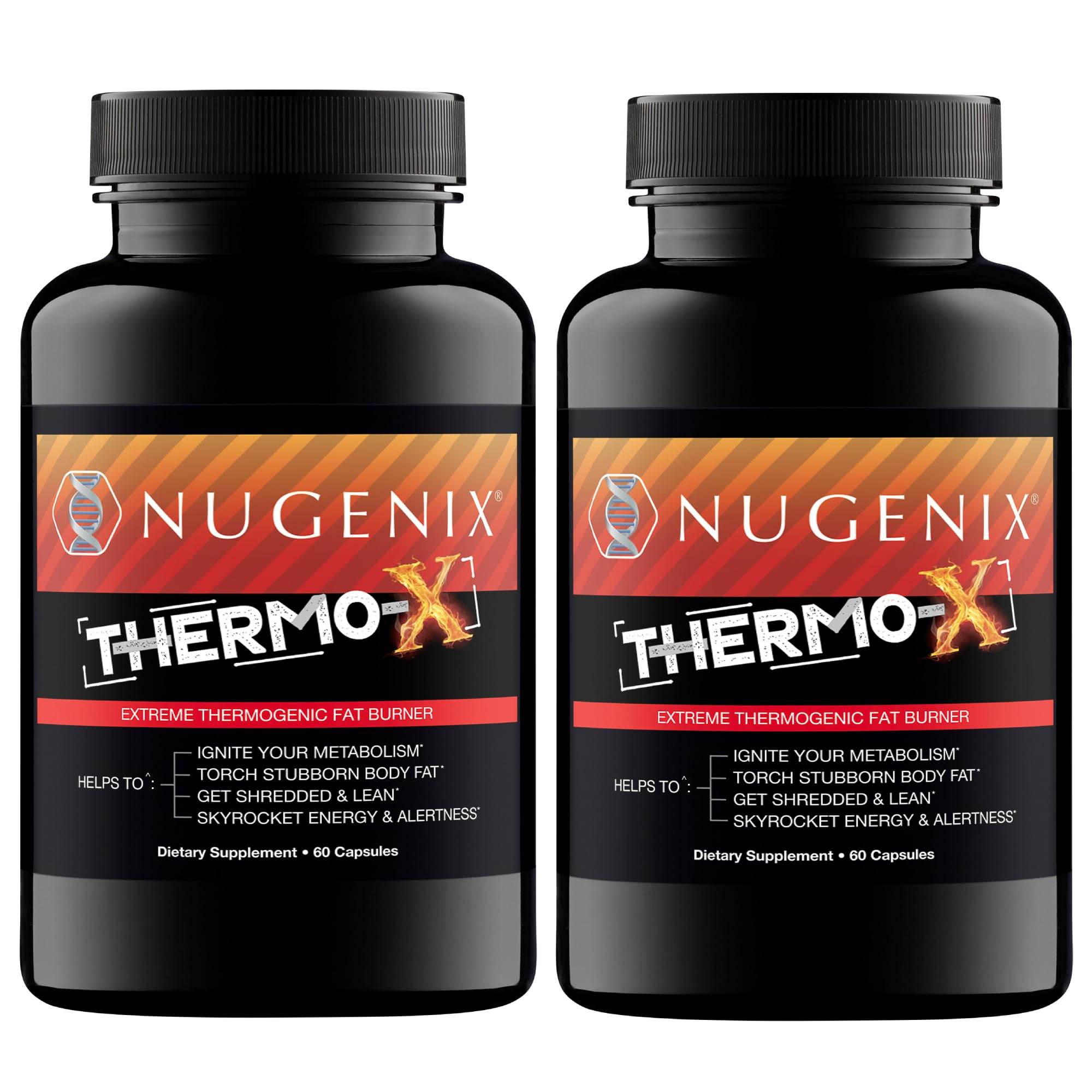 Nugenix Thermo‑X vista frontal del frasco con diseño y cantidad visible