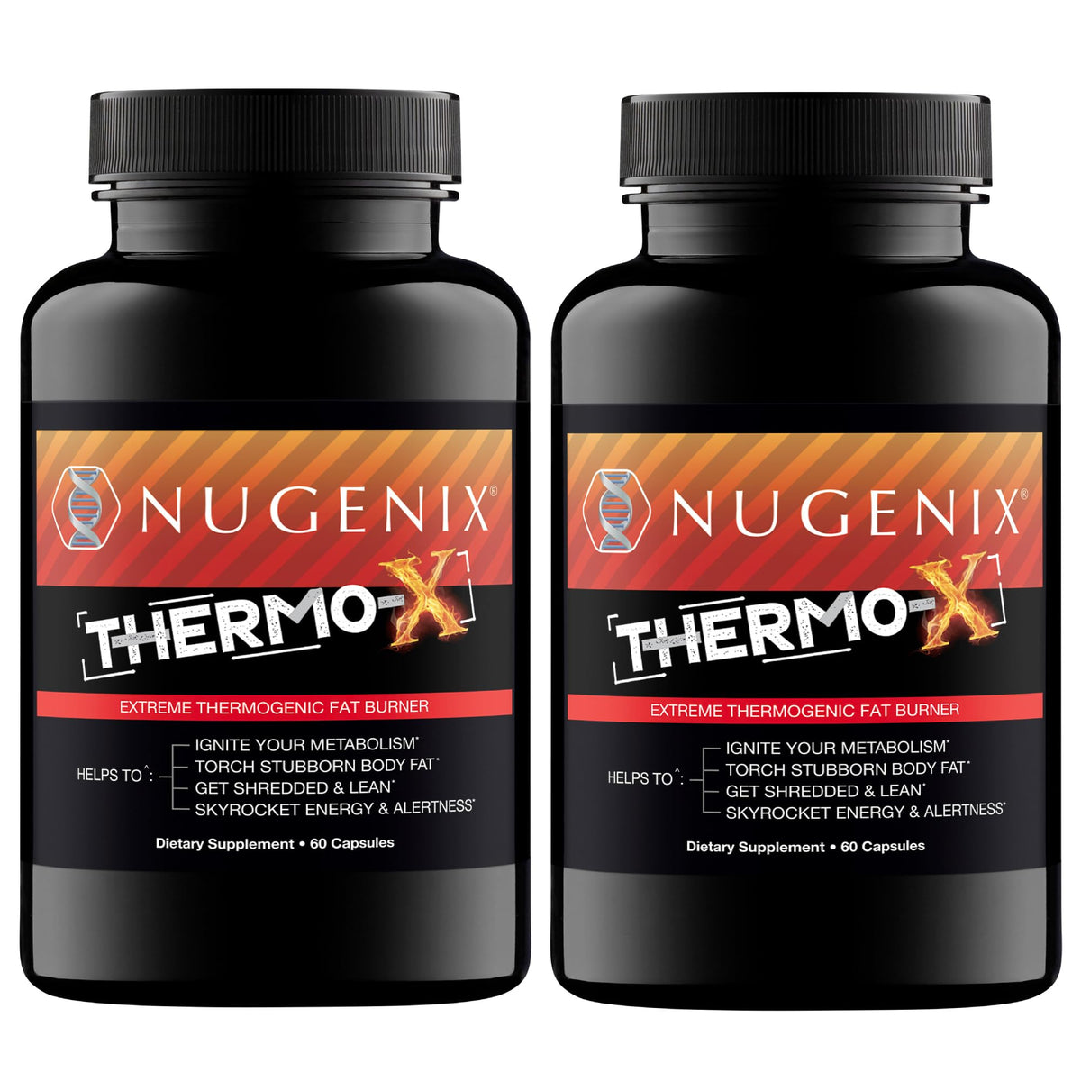 Nugenix Thermo‑X vista frontal del frasco con diseño y cantidad visible