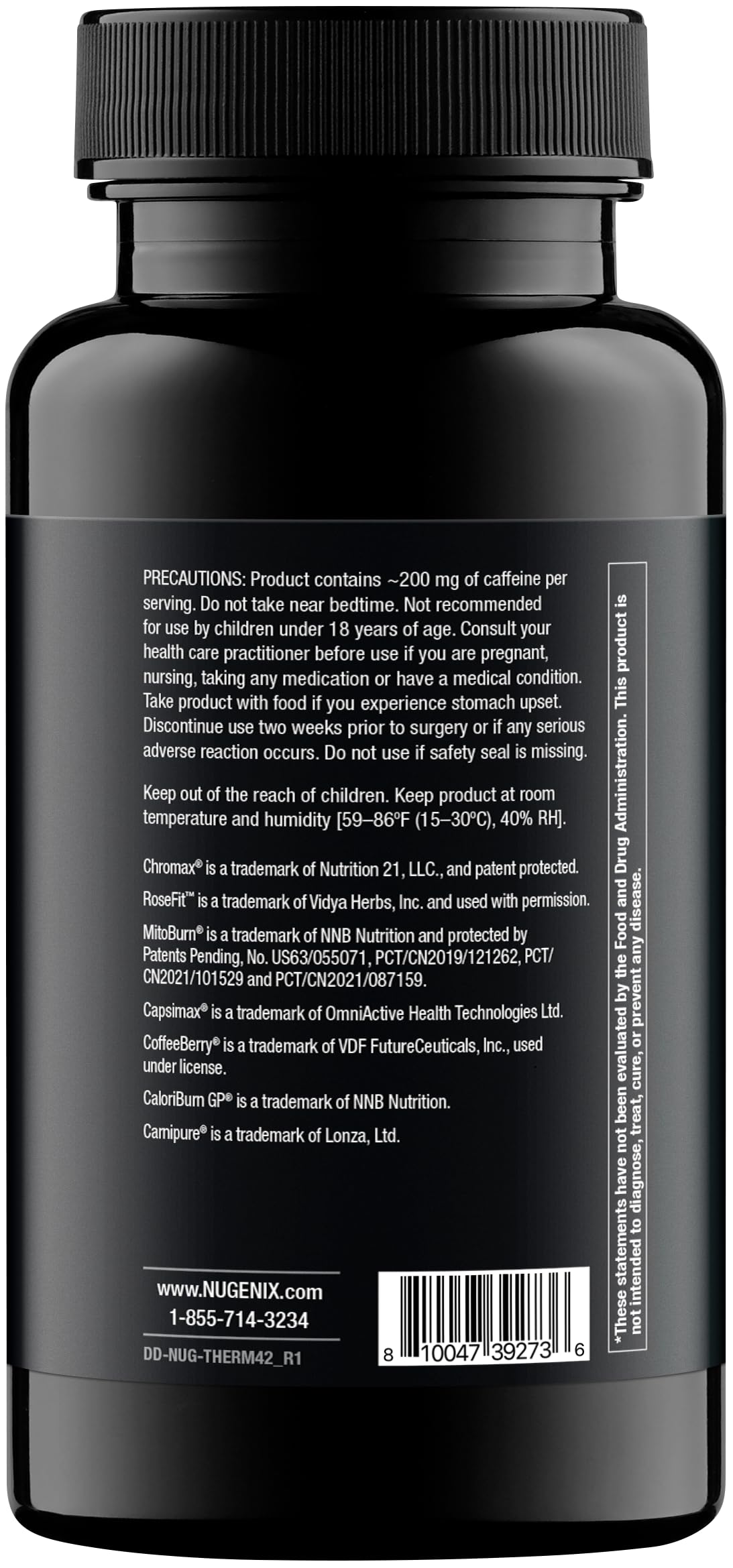 Nugenix Thermo-X etiqueta de ingredientes mostrando calidad y limpieza