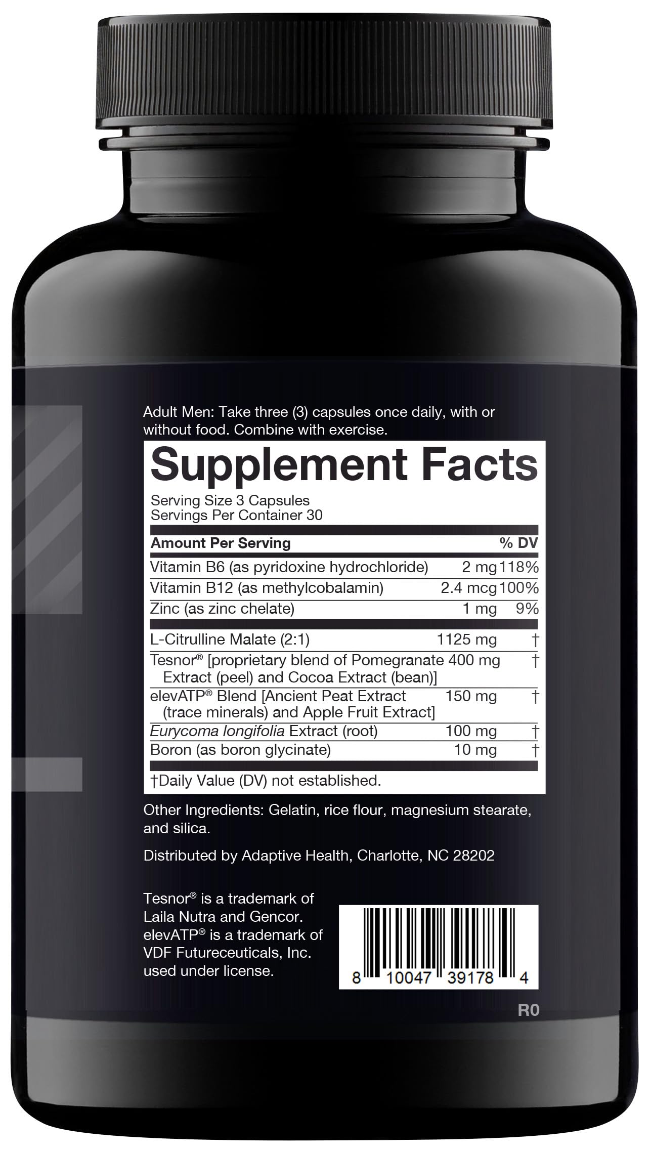 Etiqueta de Nugenix Total-T con lista de ingredientes clave y certificaciones visibles