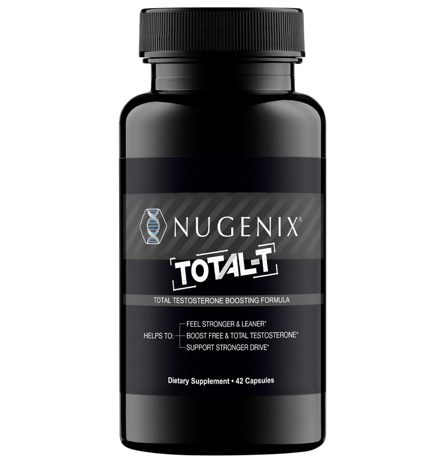 Nugenix Total-T frente del paquete mostrando diseño y beneficio de soporte hormonal