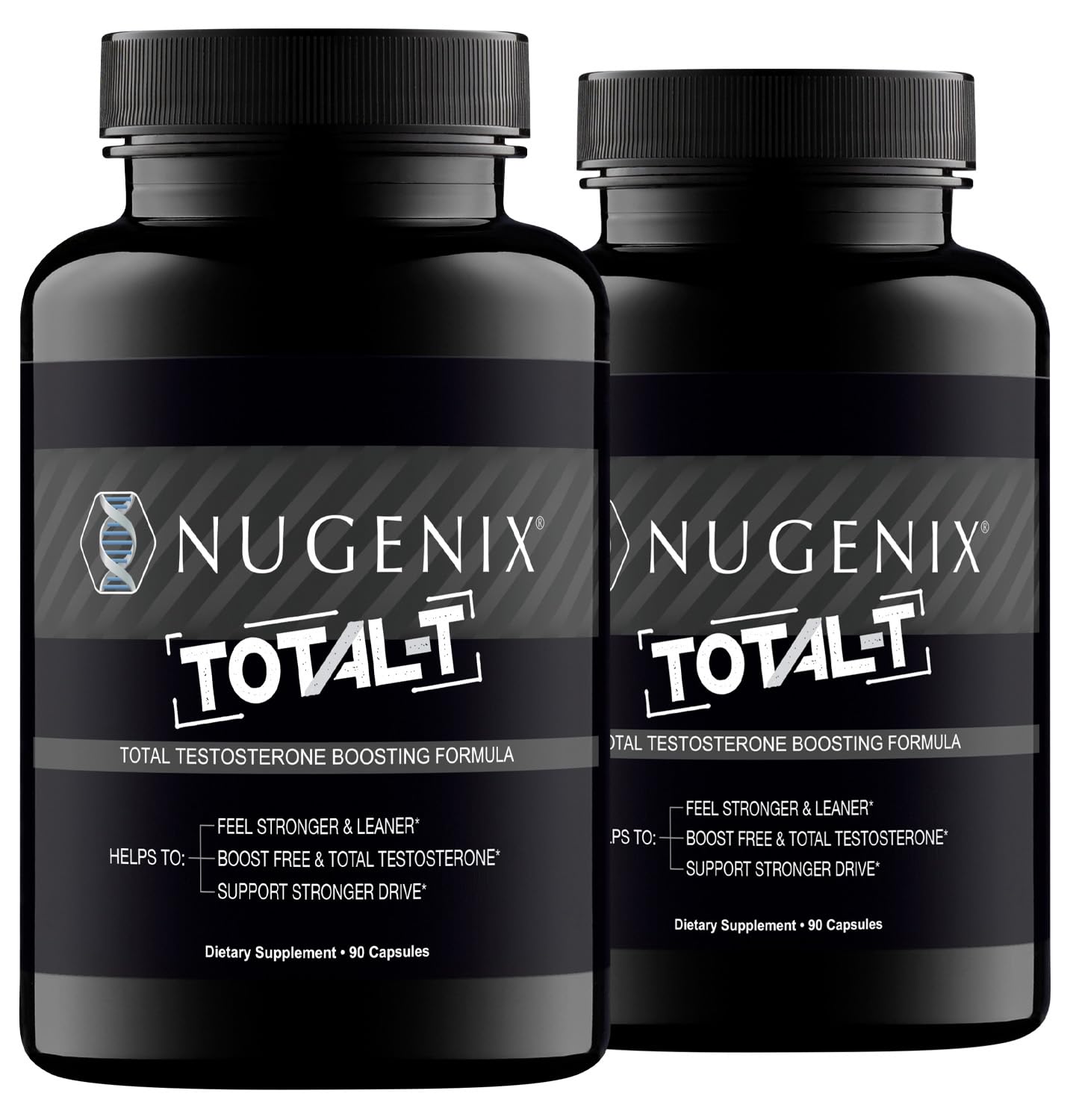 Nugenix Total-T vista frontal del envase para identificación y confianza