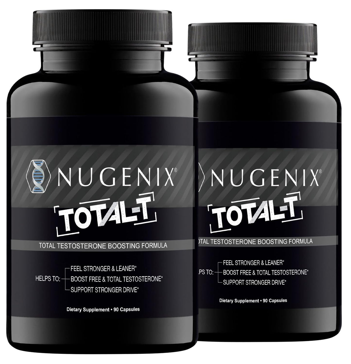 Nugenix Total-T vista frontal del envase para identificación y confianza