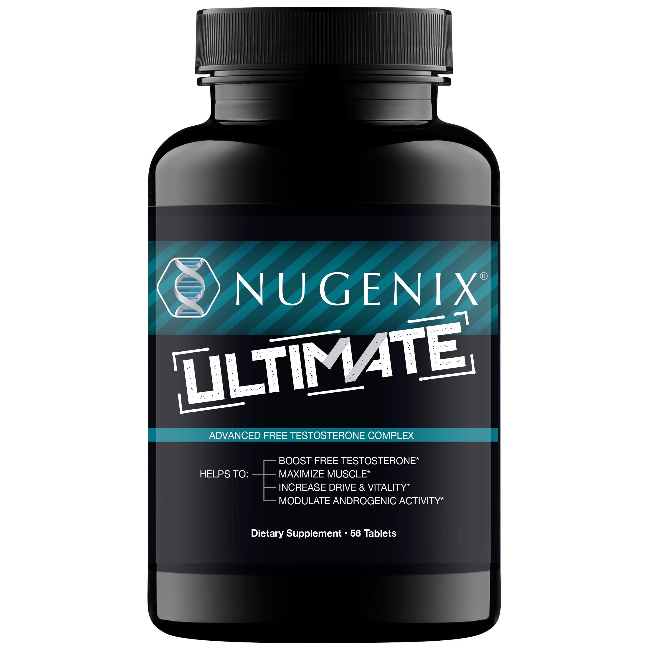 Nugenix bote frontal mostrando etiqueta y beneficios para confianza física