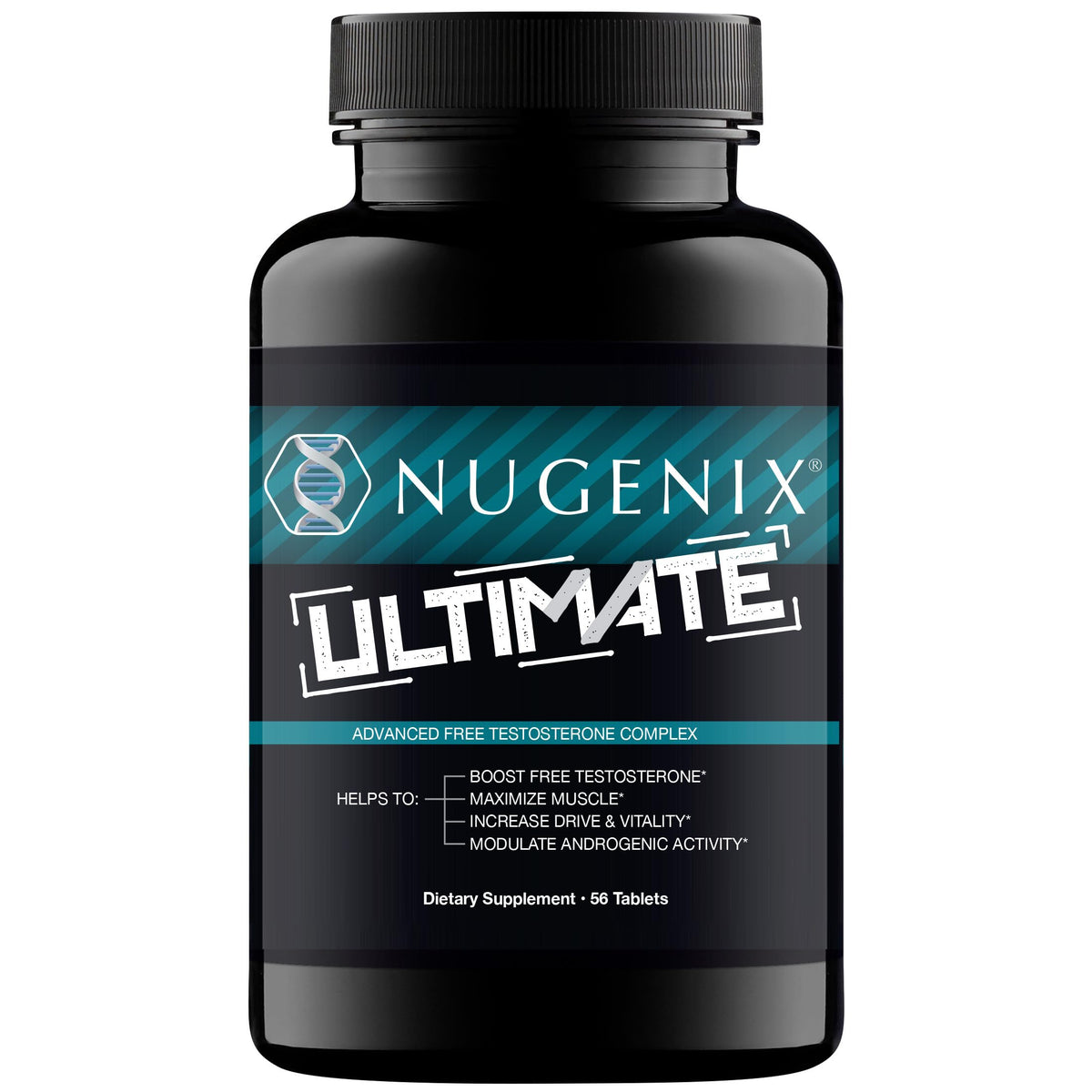 Nugenix bote frontal mostrando etiqueta y beneficios para confianza física