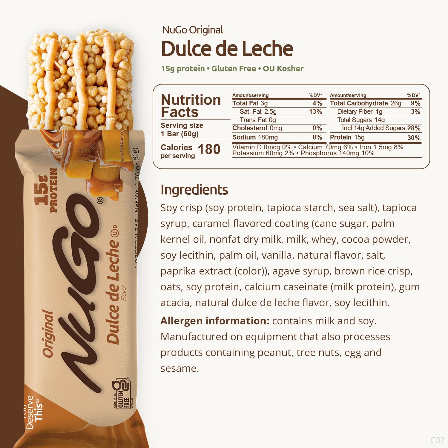 NuGo detalle de textura crujiente de la barra, aporta placer crocante
