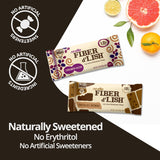 NuGo barrita Cinnamon Raisin abierta con textura masticable y trozos de pasas visibles