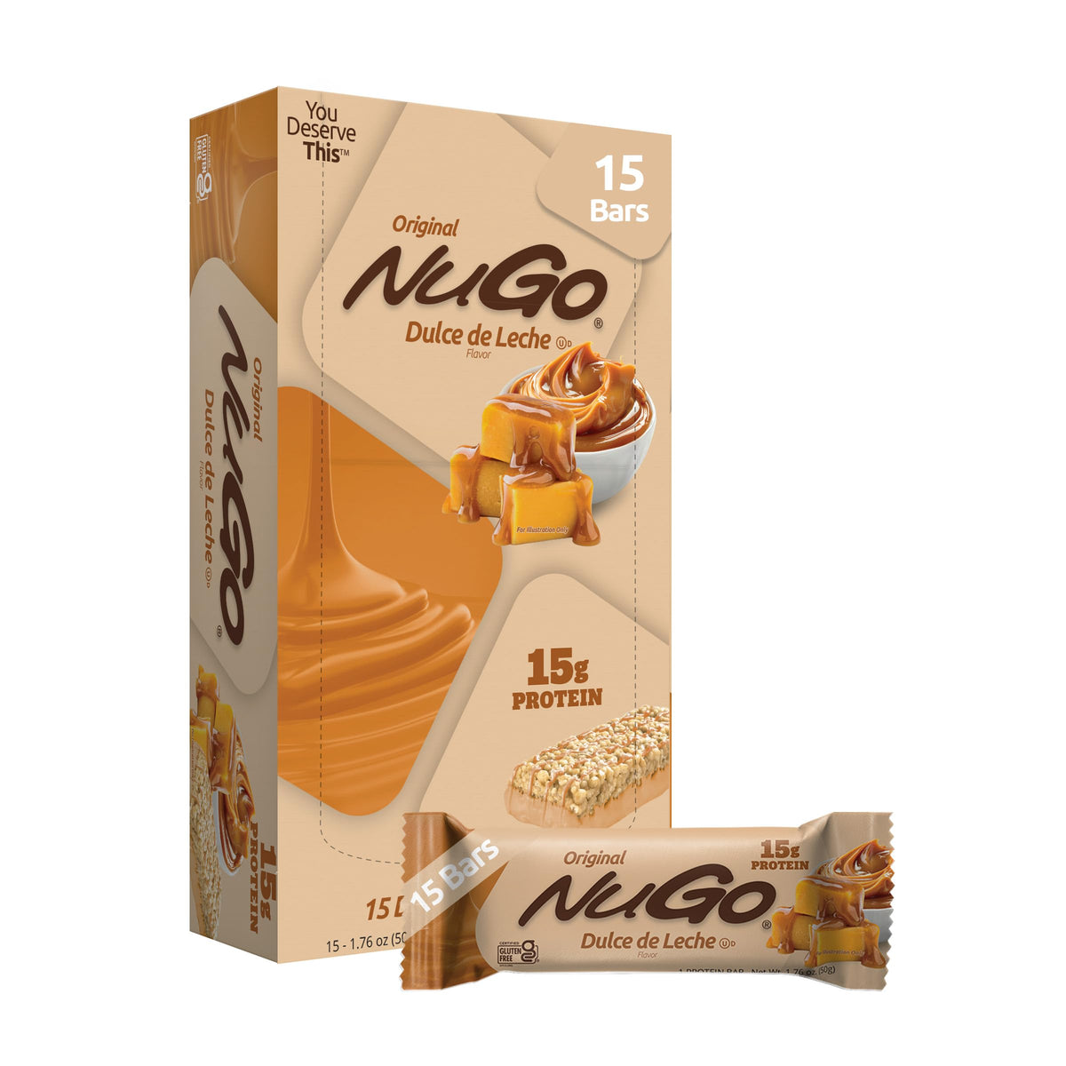 NuGo frontal del empaque mostrando la marca y beneficio proteico