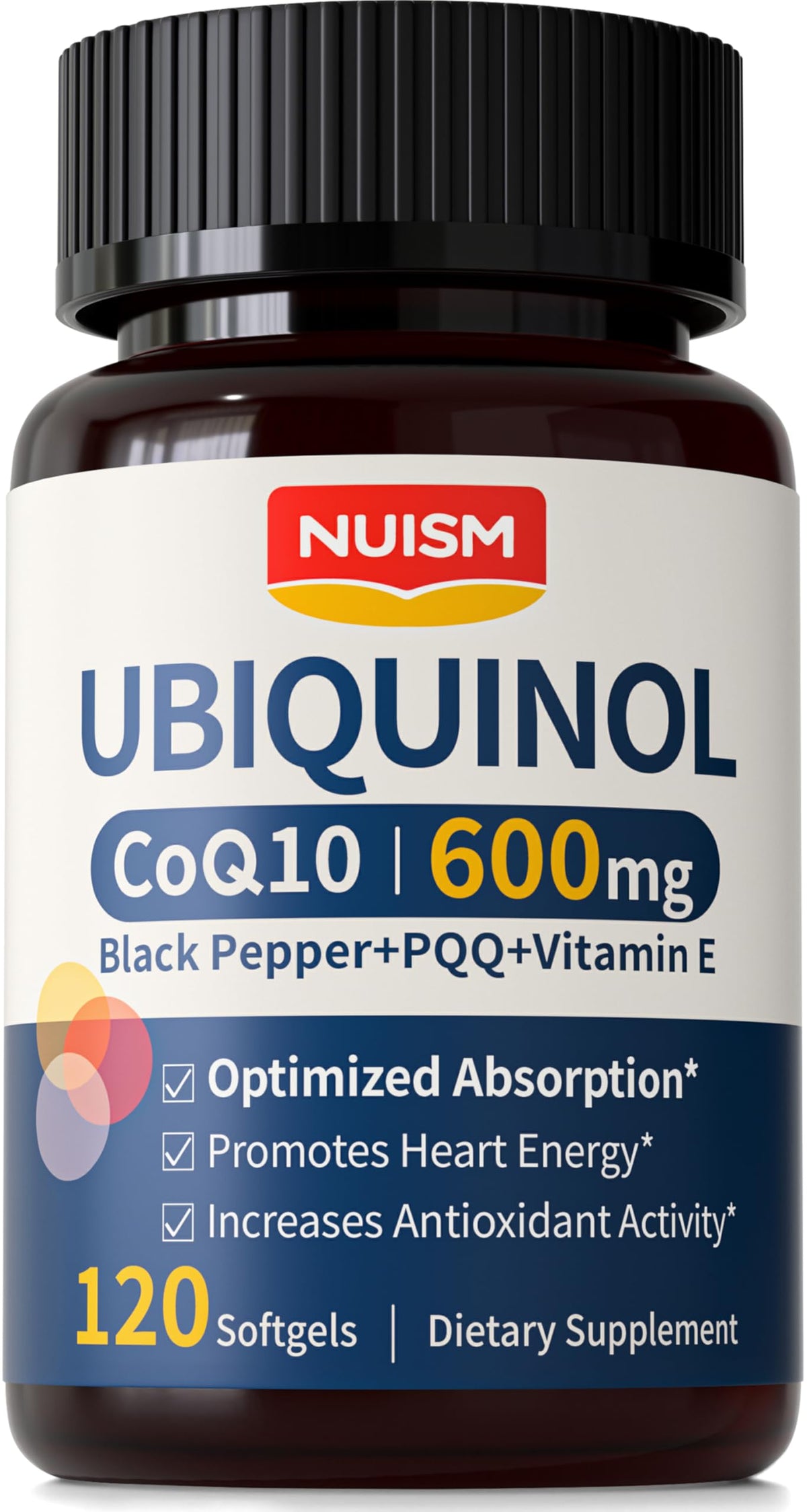 NUISM envase frontal CoQ10 600mg mostrando presentación y potencia