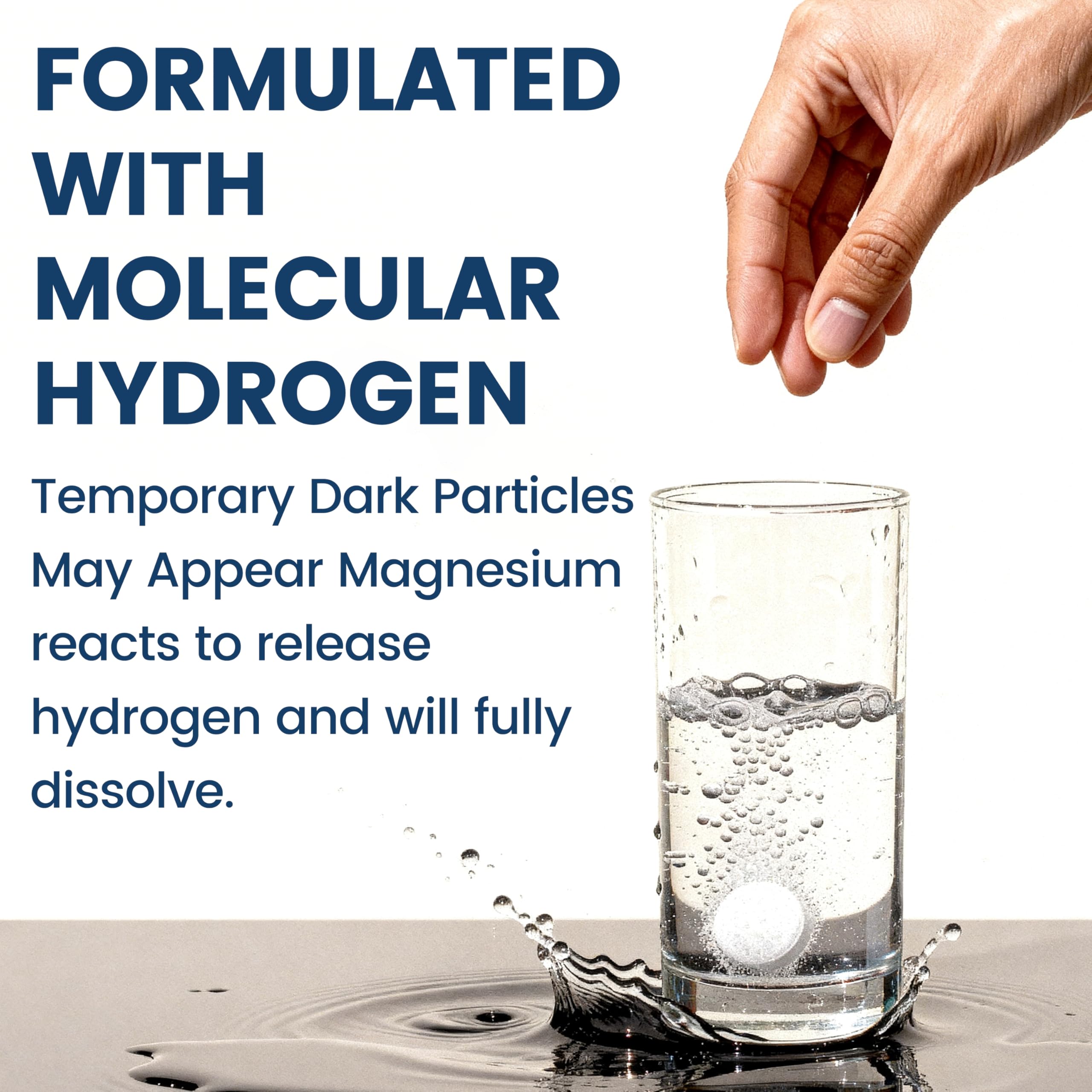 NUISM tableta disolviéndose en agua con microburbujas, proporciona liberación activa de hidrógeno