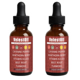Nukupuns Velestoff Cayenne Pepper vista frontal con botella y etiqueta clara