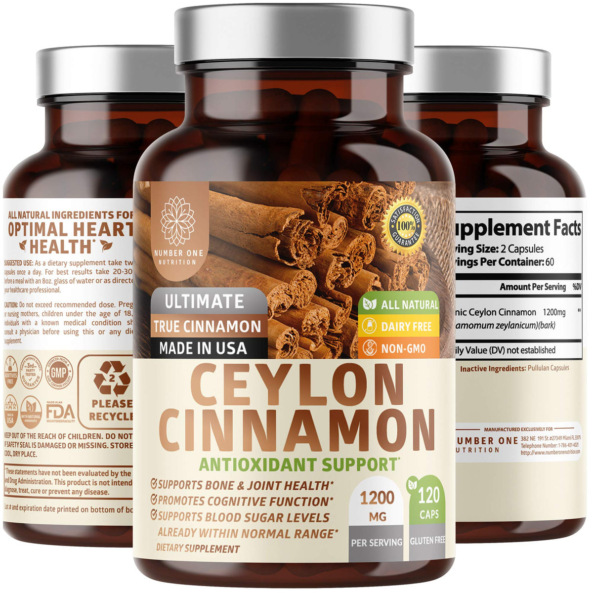 Number One Nutrition frasco delantero con etiqueta clara y origen Sri Lanka