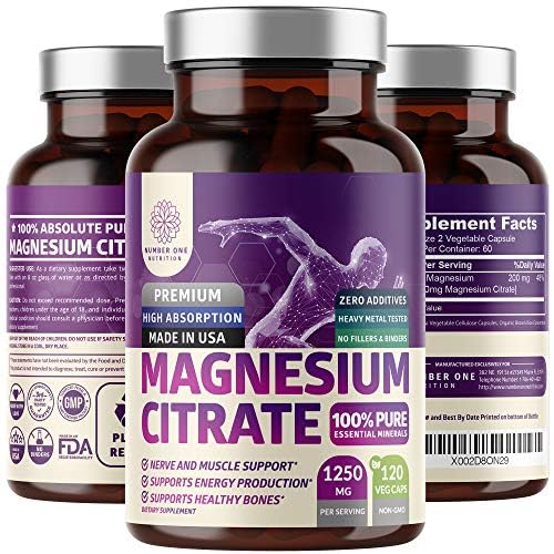 Number One Nutrition frasco delantero mostrando magnesio citrato y beneficio de alta absorción