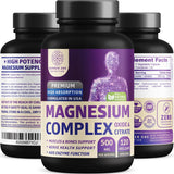 Number One Nutrition frasco frontal del Magnesium Complex mostrando etiqueta y beneficio conveniencia