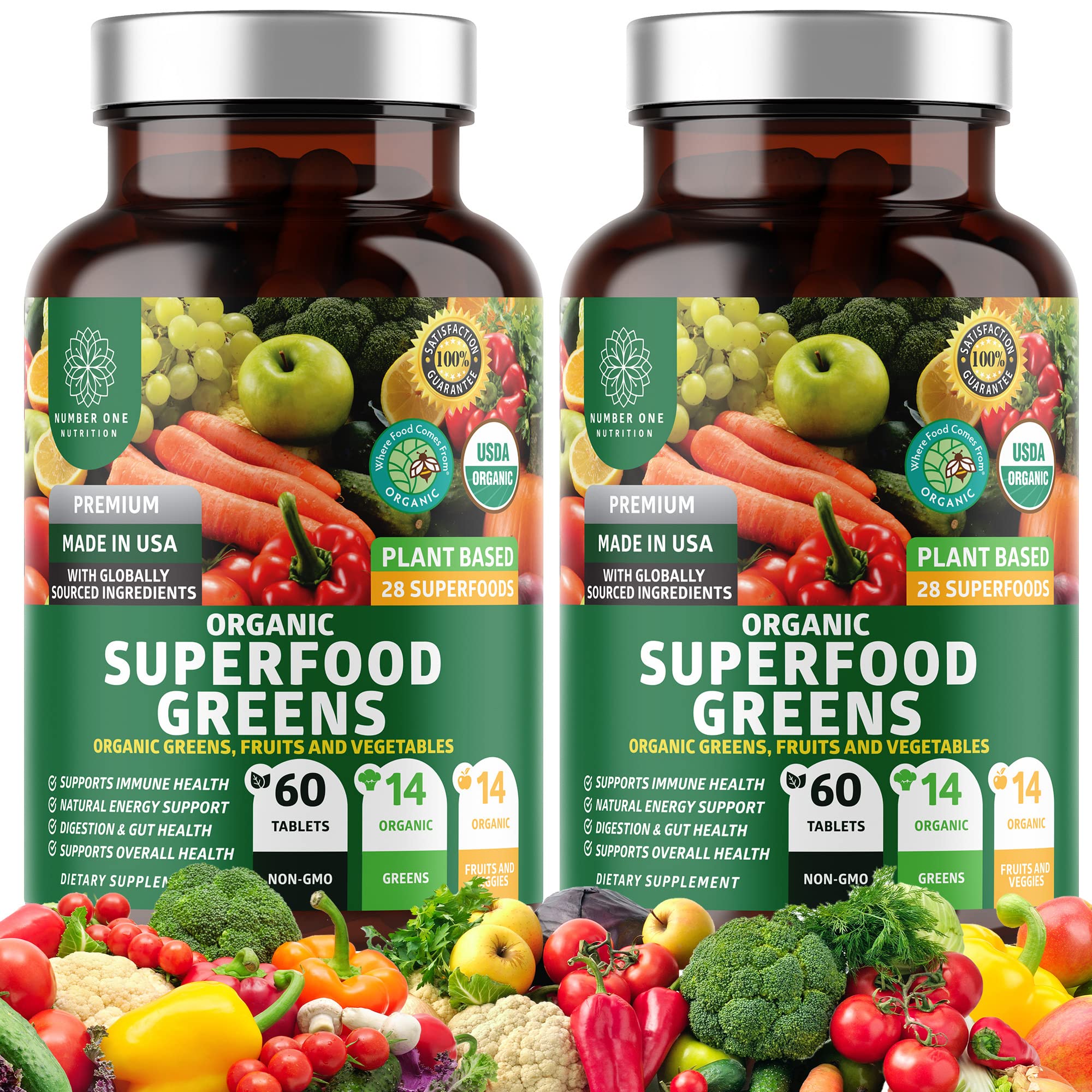 Number One Nutrition frente del empaque mostrando certificación USDA y sellos orgánicos