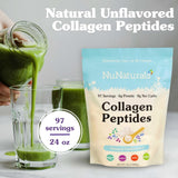 Nunaturals polvo de colágeno en primer plano, textura fina para disolución rápida