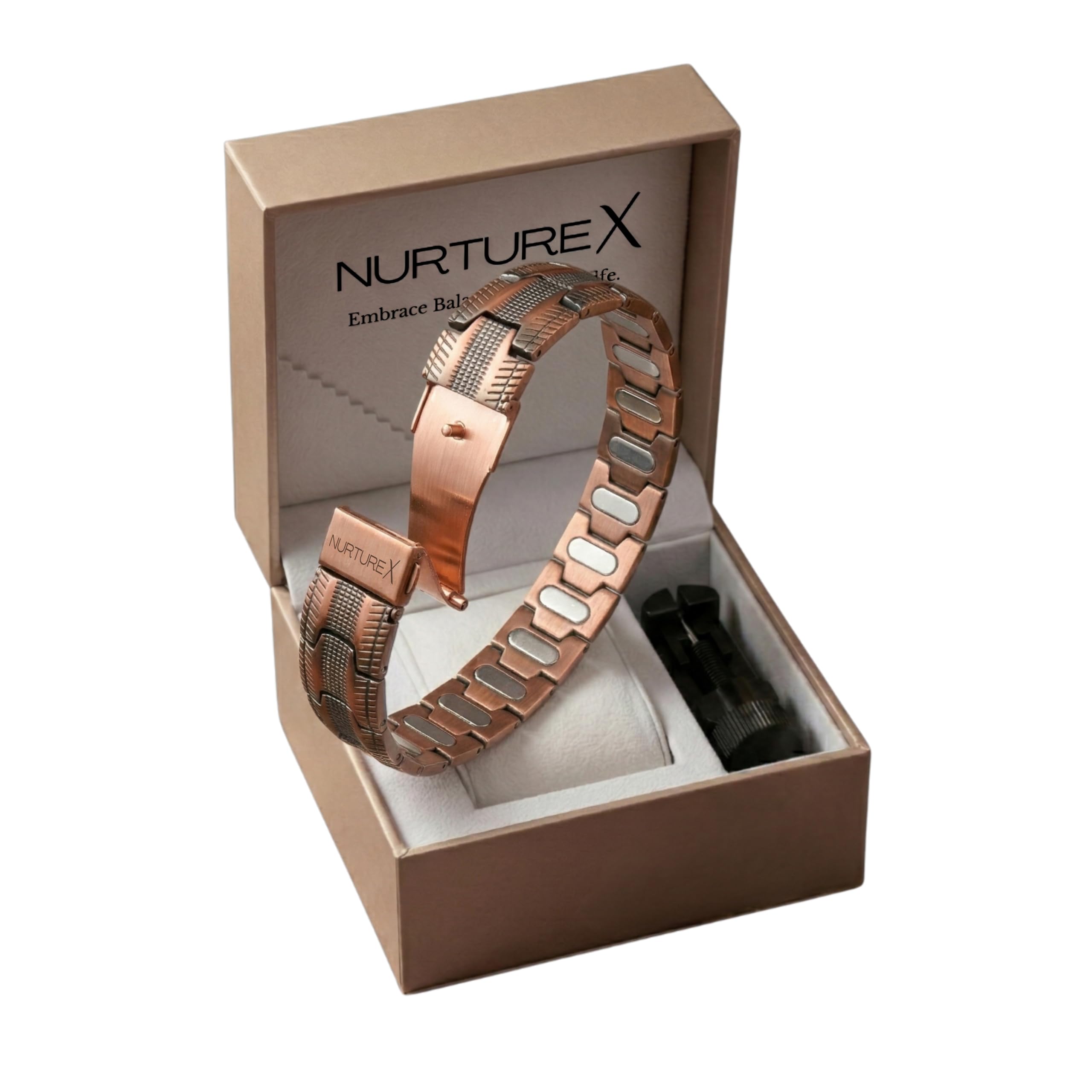 NurtureX pulsera frontal elegante que muestra diseño masculino y acabado duradero