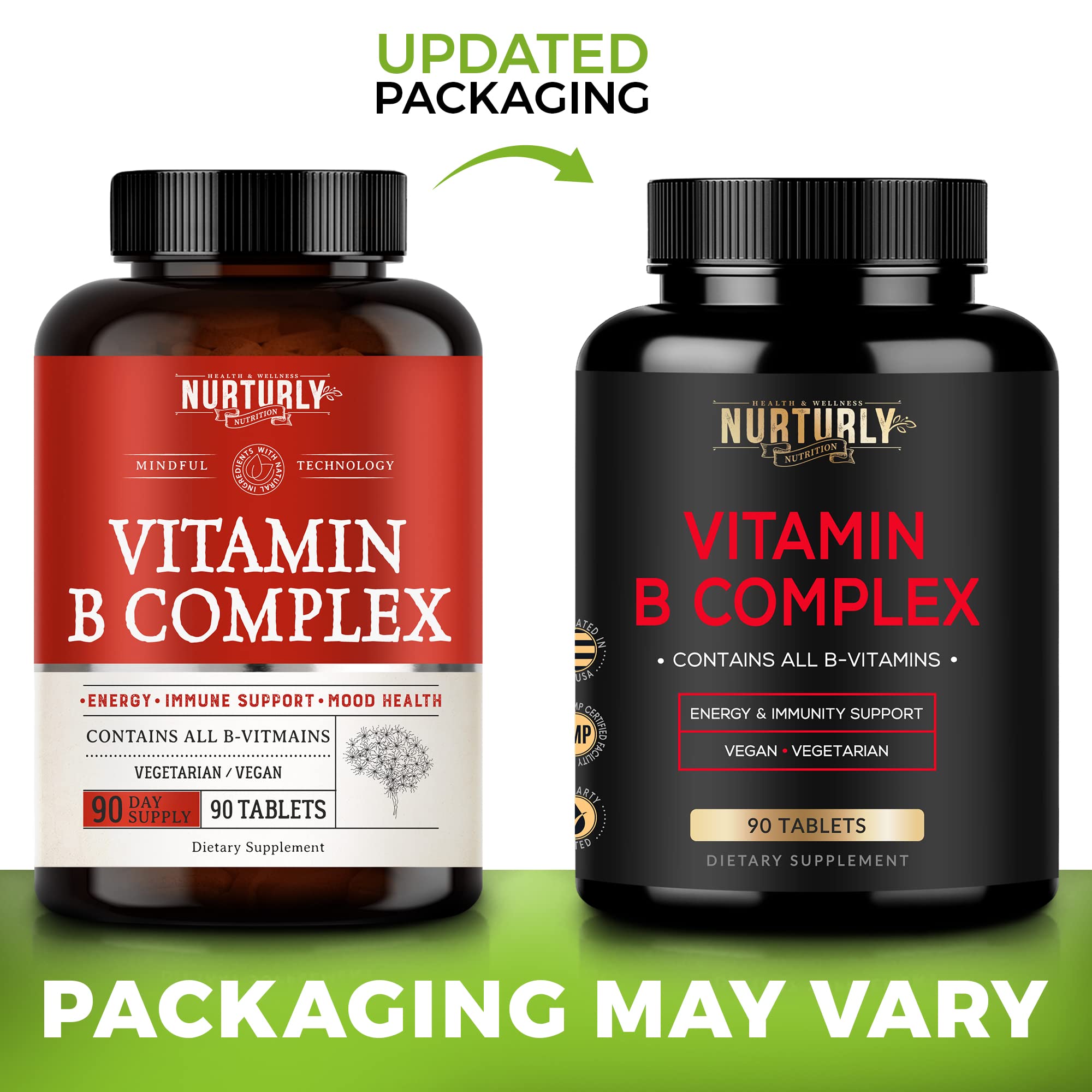 NURTURLY etiqueta con lista de vitaminas B indicando composición