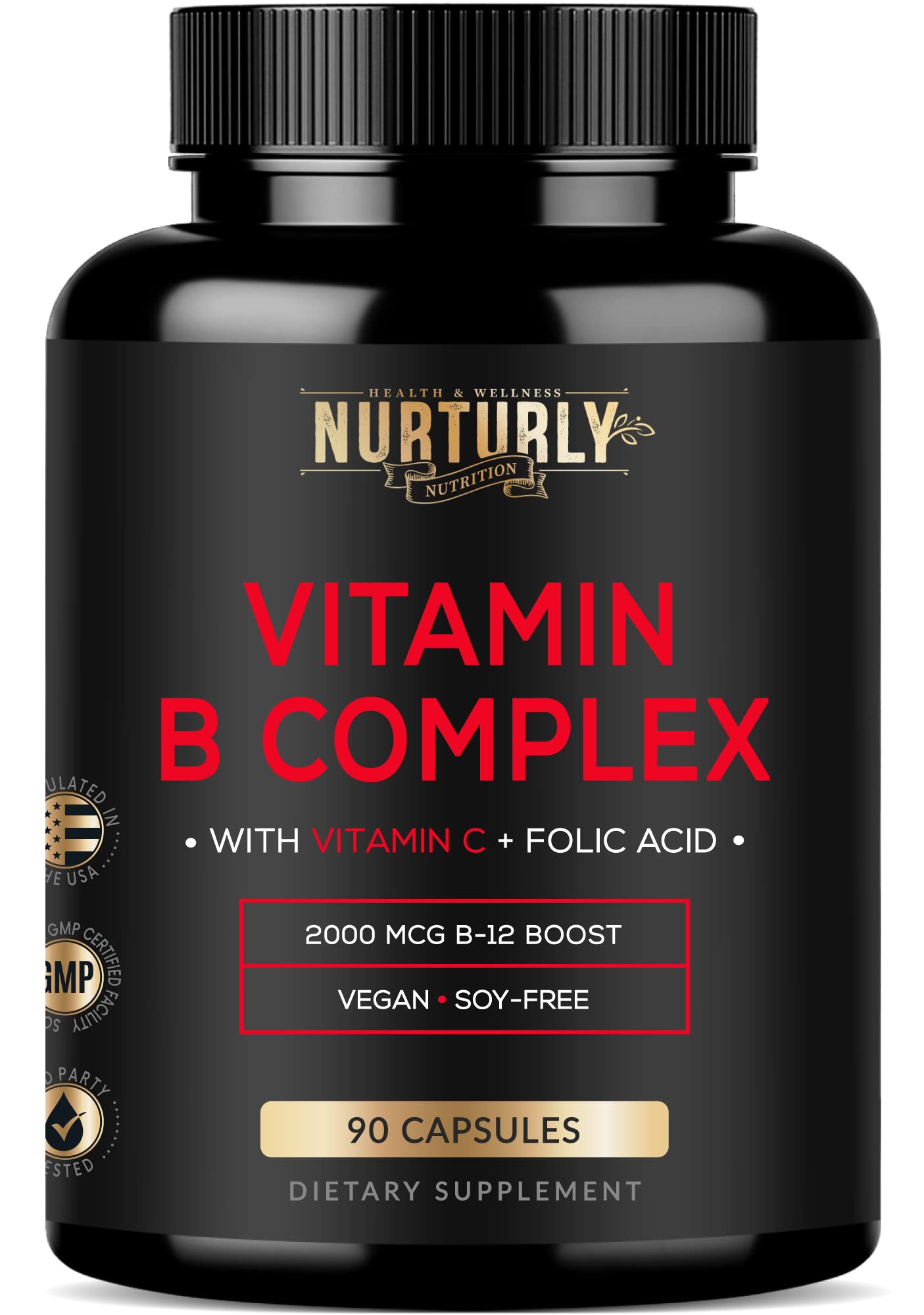 NURTURLY envase frontal mostrando el nombre y ventaja de vitaminas B