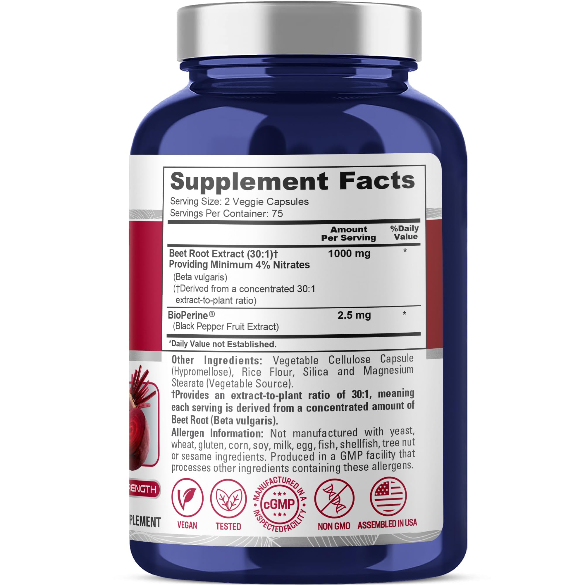 NusaPure etiqueta en detalle con información de ingredientes y fabricación cGMP