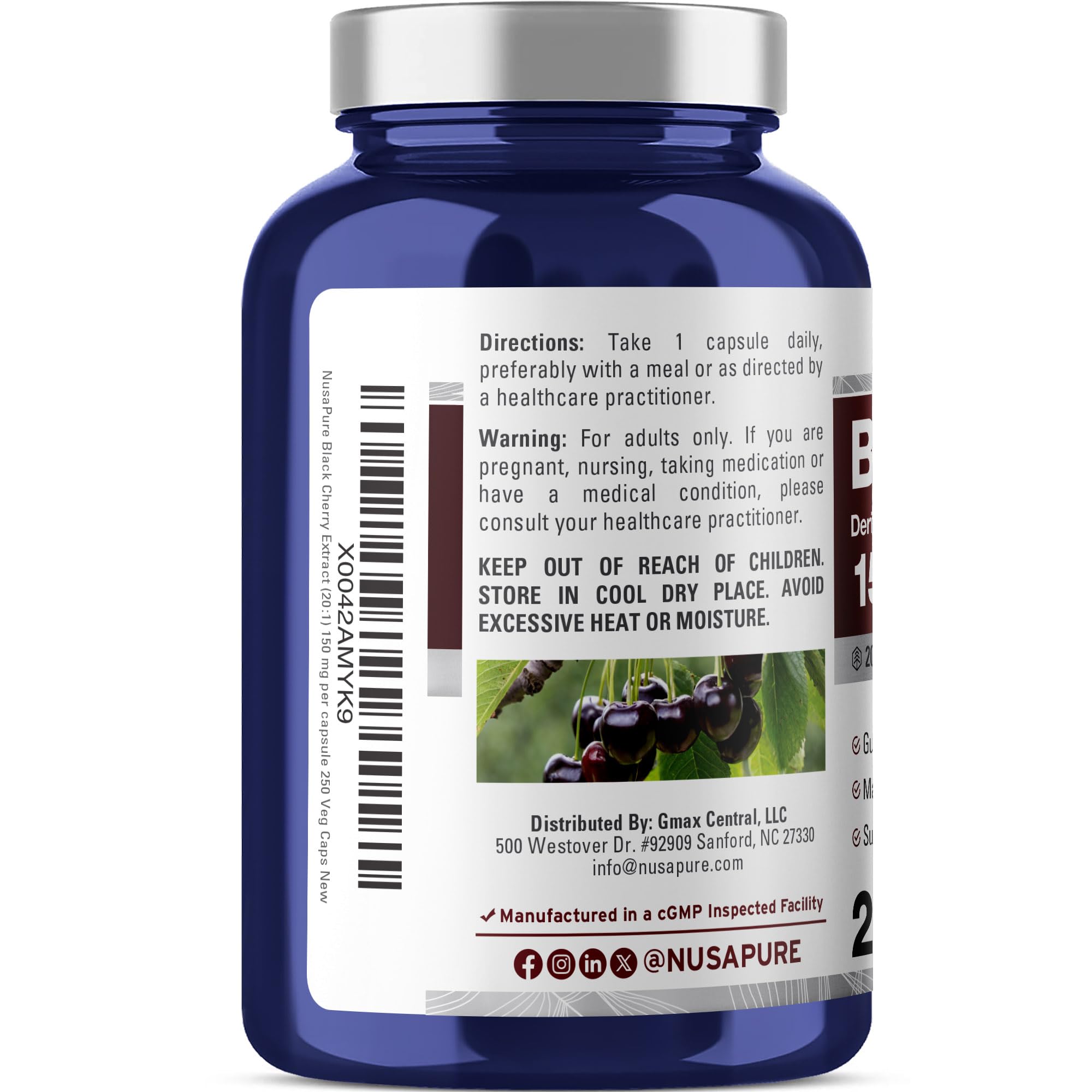 NusaPure Black Cherry cápsulas en detalle mostrando formato fácil de tragar