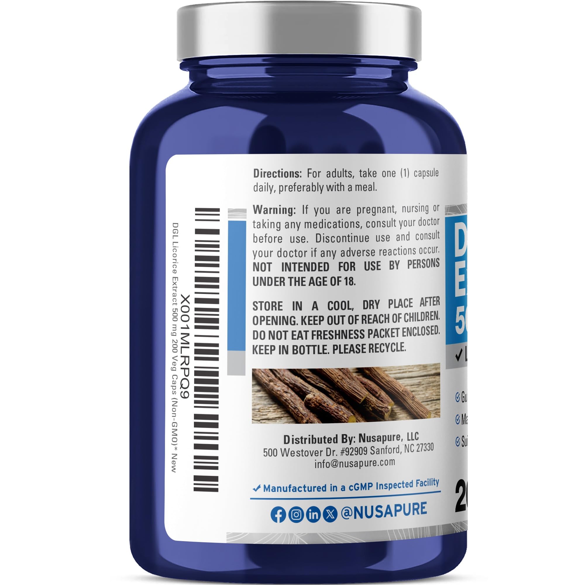 Detalle del extracto de regaliz DGL de NusaPure mostrando textura y apariencia de ingrediente natural