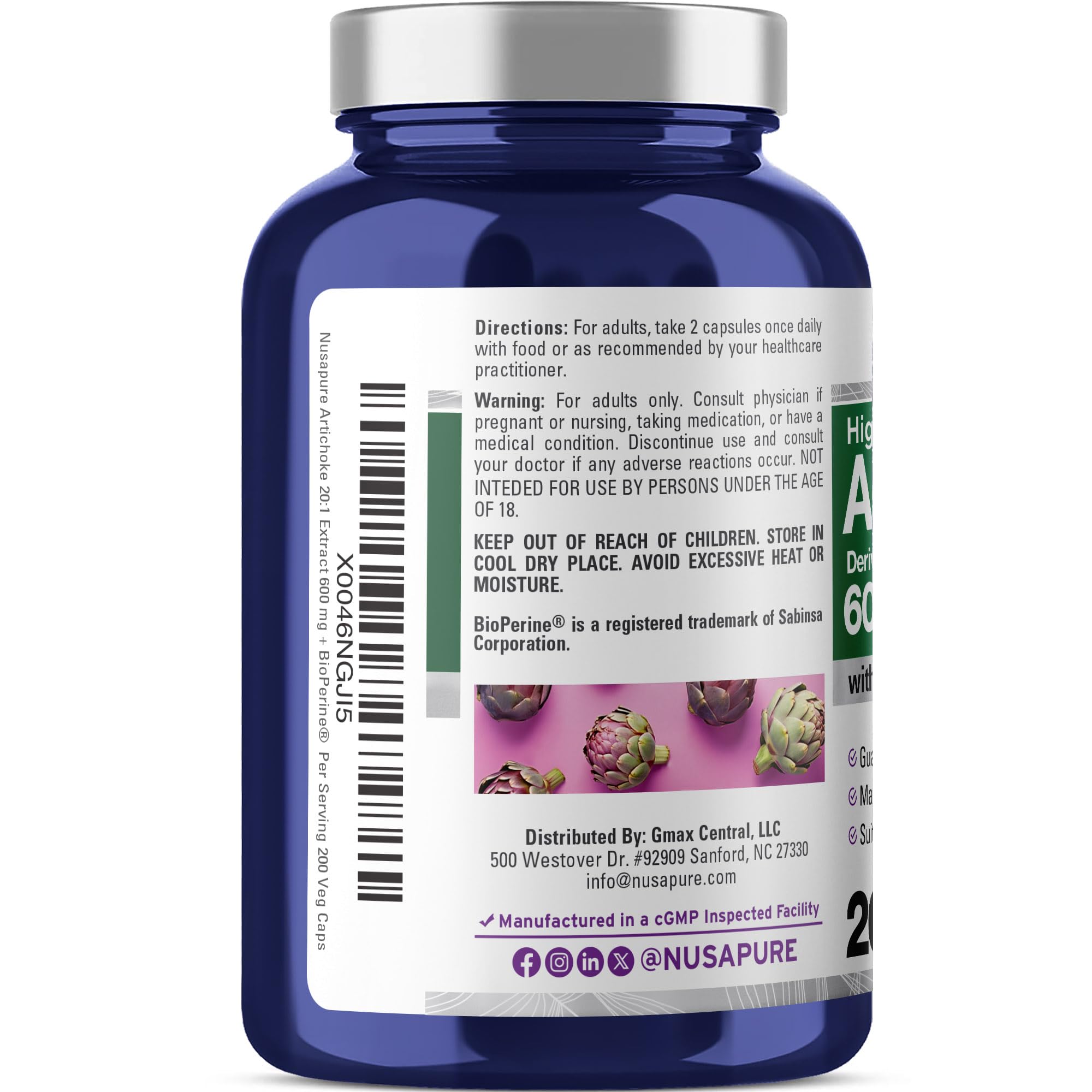 NusaPure detalle de etiqueta con información de 600 mg por cápsula