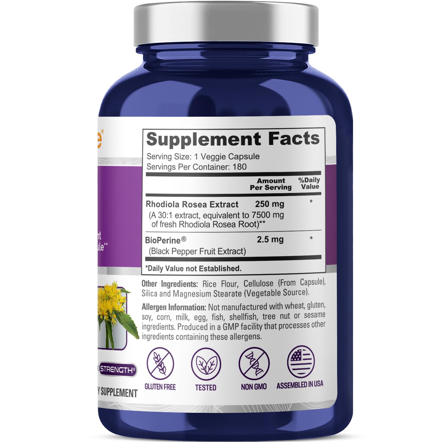 NusaPure etiqueta con información clara sobre 250 mg por cápsula