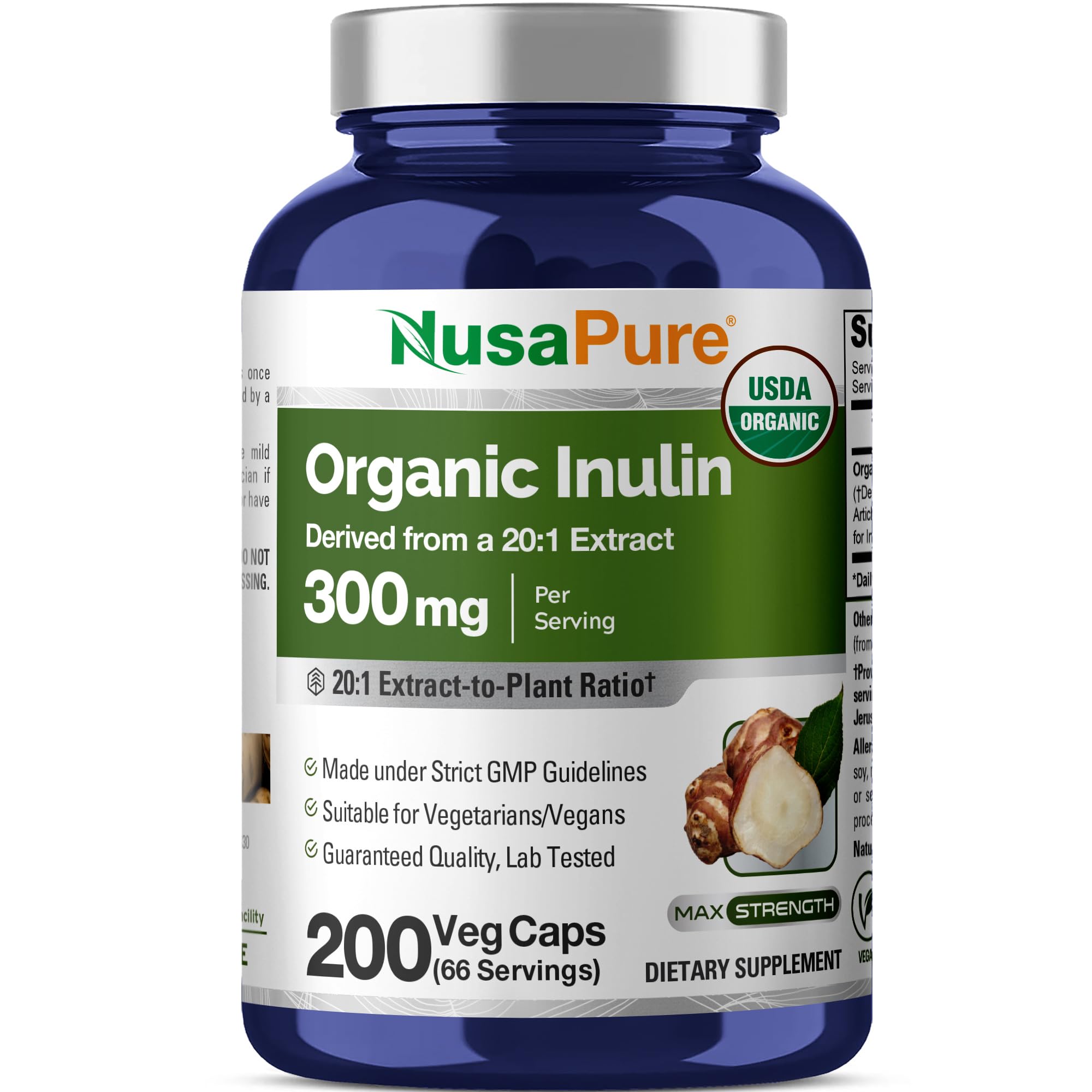 NusaPure frasco frontal mostrando etiqueta clara y beneficios