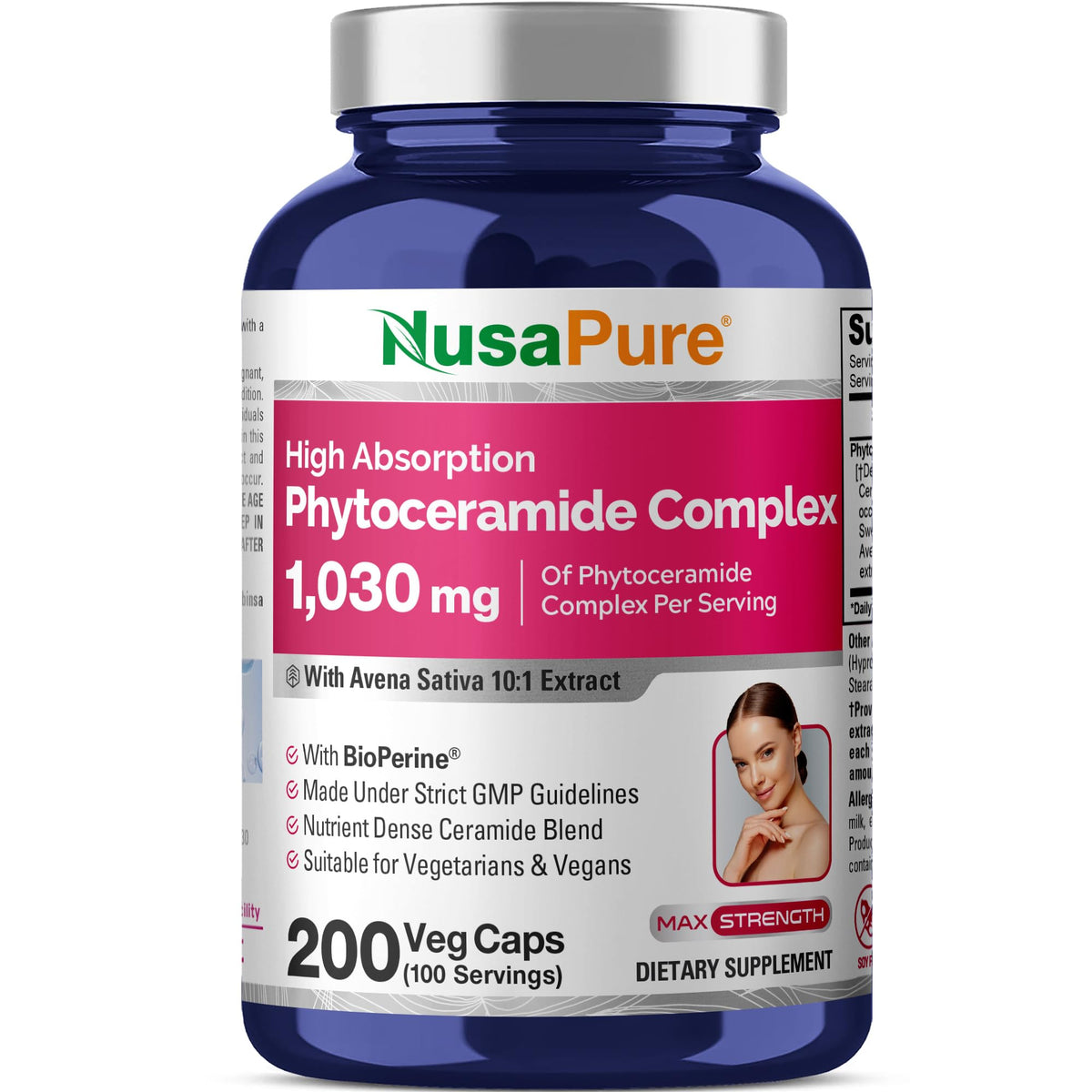 NusaPure vista frontal del frasco mostrando la marca y concentración, fácil identificación de producto