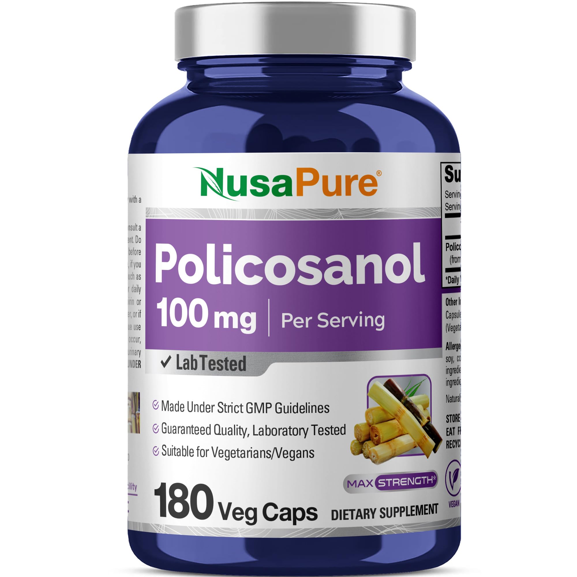 NusaPure frasco frontal mostrando 180 cápsulas y etiqueta clara