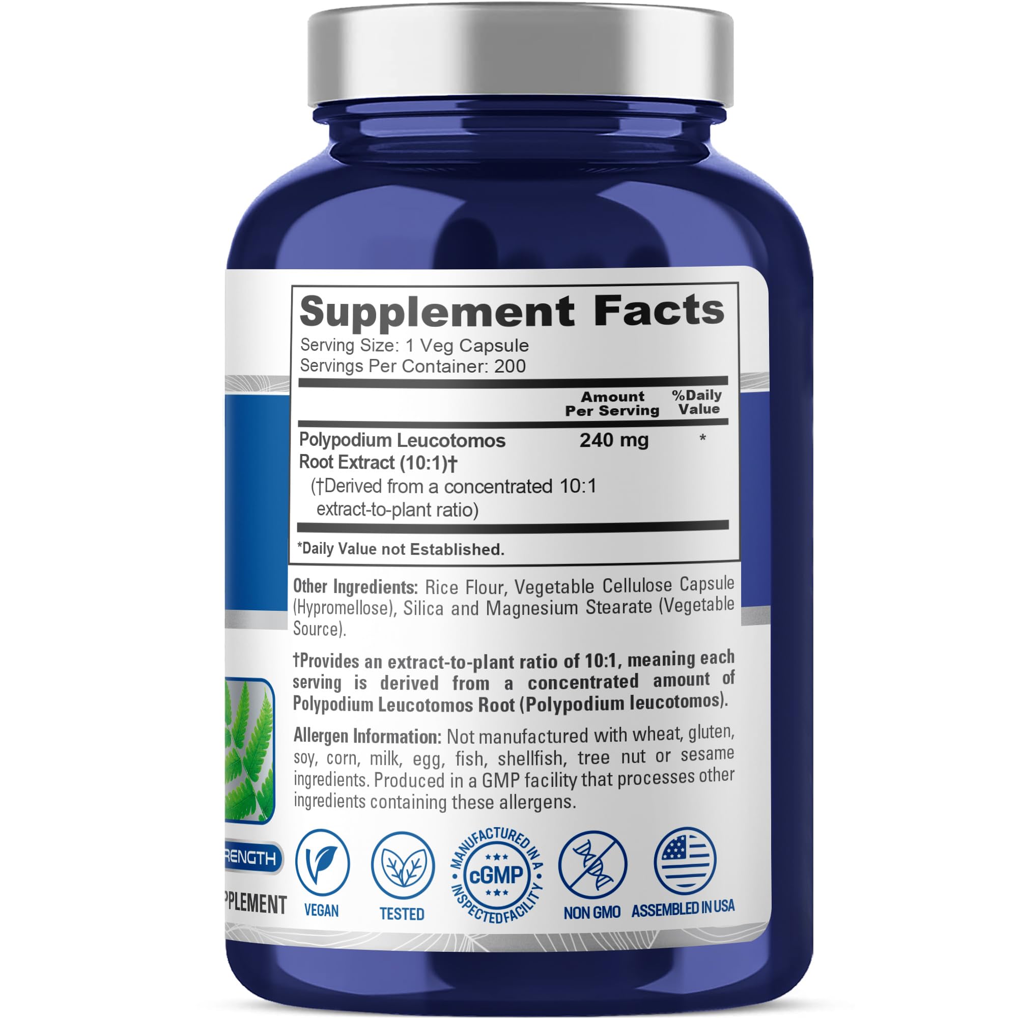 NusaPure etiqueta legible ingredientes 10:1 y certificación cGMP