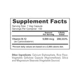 NusaPure etiqueta nutricional resaltando 5000mcg y 150 cápsulas