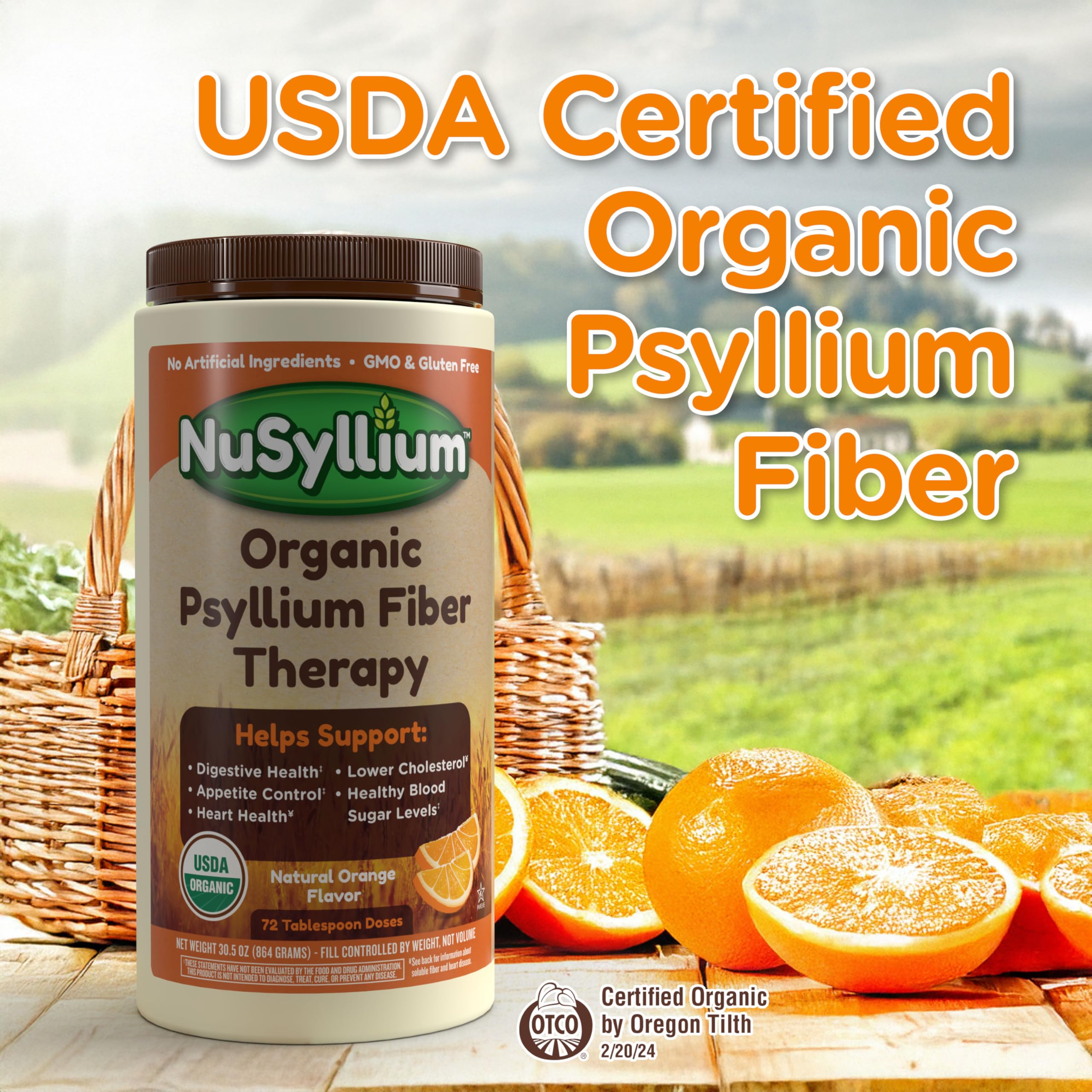 NuSyllium ingredientes orgánicos, etiqueta que destaca certificado USDA