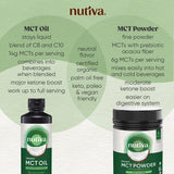 Nutiva aceite MCT vertido en café frío para energía sin sabor añadido