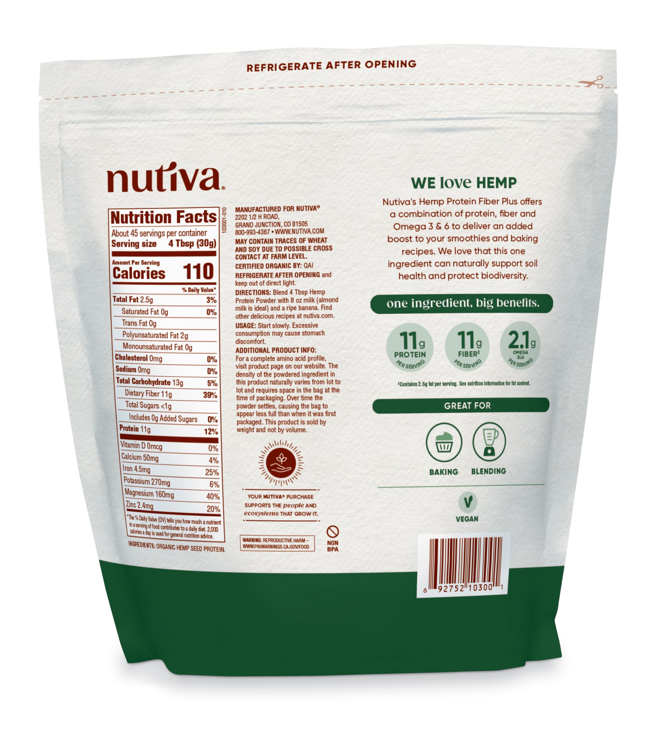 Nutiva etiqueta con sellos USDA Organic y Non-GMO confirmados