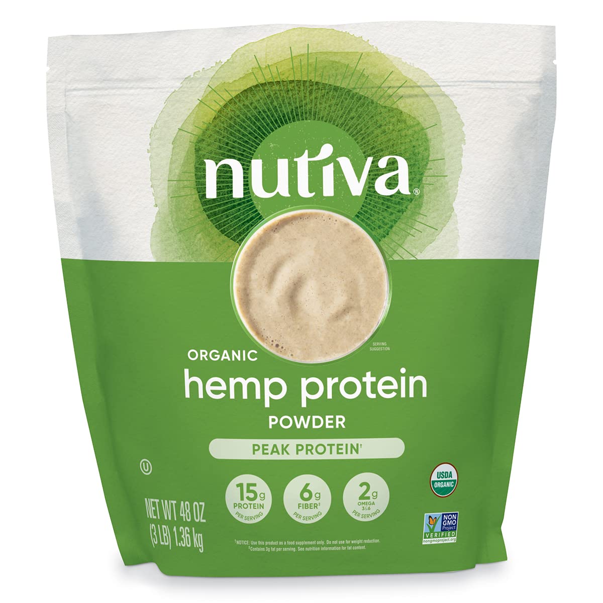 Nutiva frente del envase mostrando el diseño y beneficio orgánico