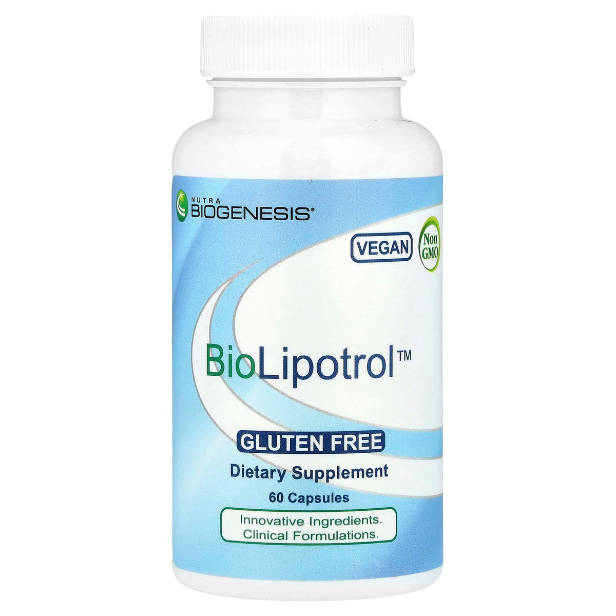 Nutra BioGenesis frasco BioLipotrol frente muestra etiqueta y beneficios