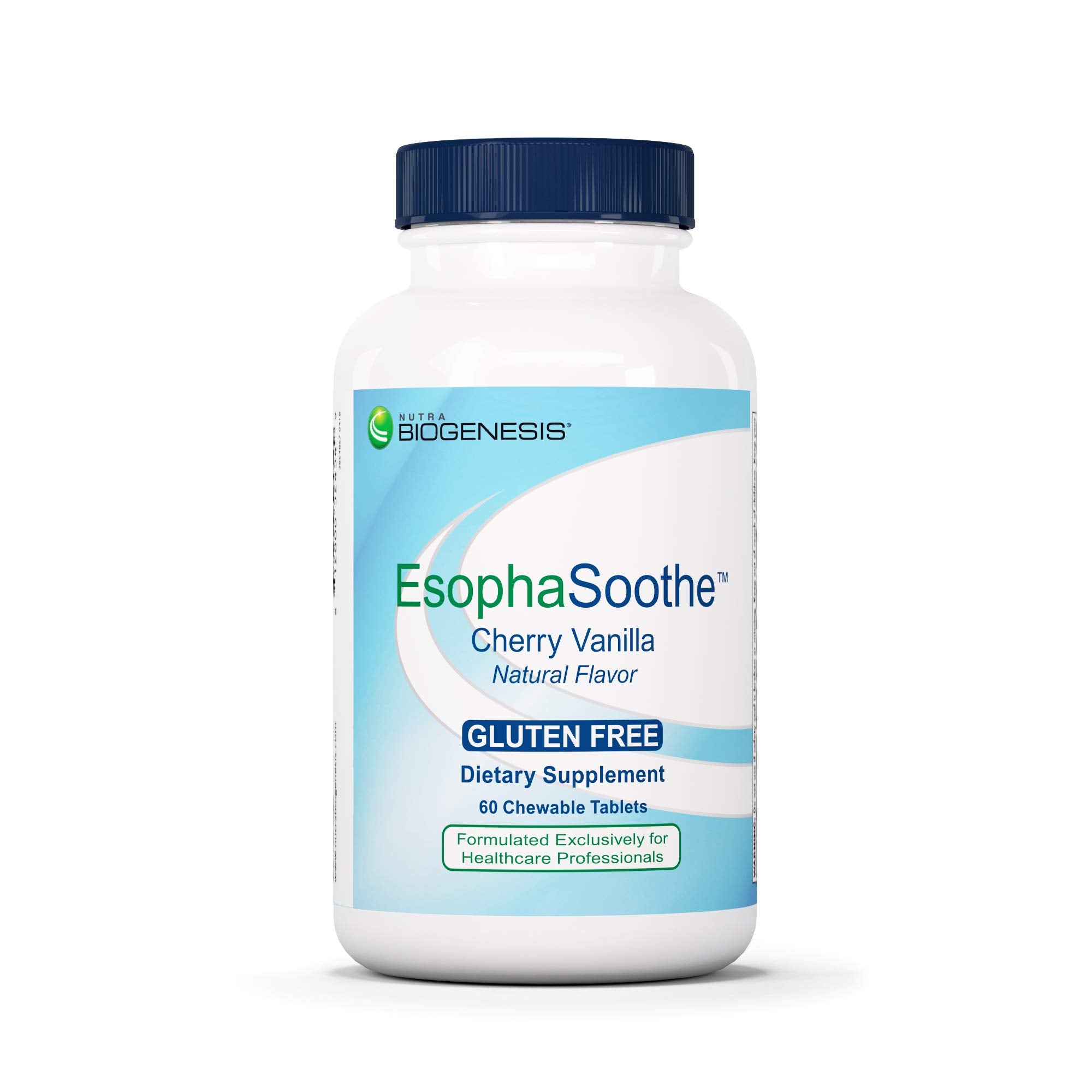Nutra BioGenesis empaque frontal mostrando tabletas masticables y beneficio comodidad