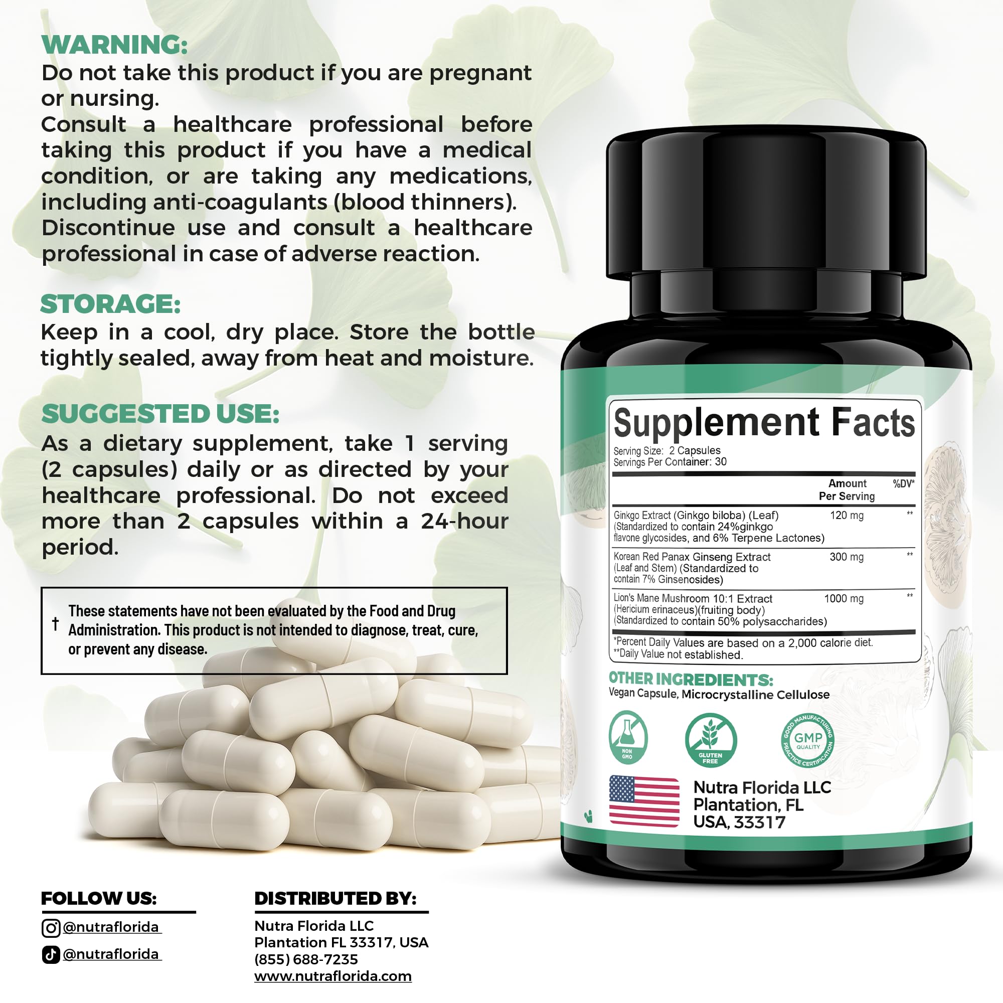 Nutra Florida cápsula abierta primer plano mostrando textura vegetal y calidad
