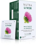 Nutra Tea frontal del paquete NUTRALIVER mostrando ingredientes clave y ventaja