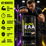 NutraBio Alpha EAA primer plano de nootrópicos que apoyan enfoque y control muscular