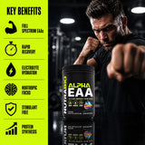 Atleta usando NutraBio Alpha EAA en gimnasio evidenciando recuperación y energía no estimulante