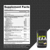 NutraBio Alpha EAA polvo textura azul destacando disolución rápida y sabor apetecible