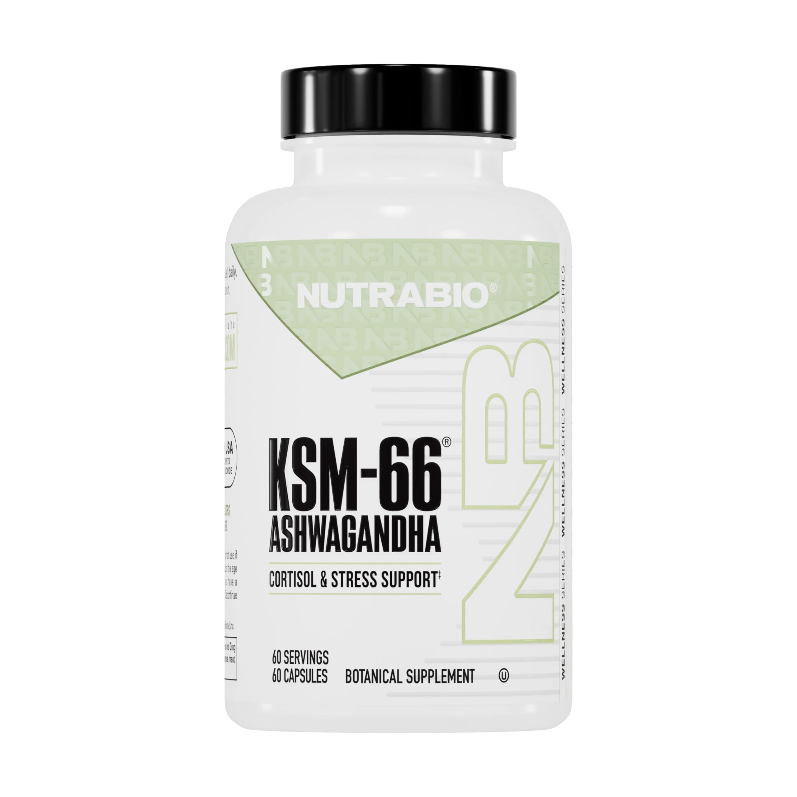 NutraBio envase frontal que muestra 600 mg y 60 cápsulas, claridad de dosis