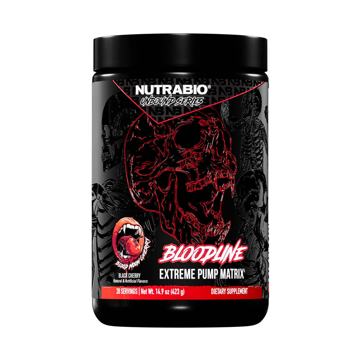 NutraBio Bloodline frente del envase mostrando diseño y porciones